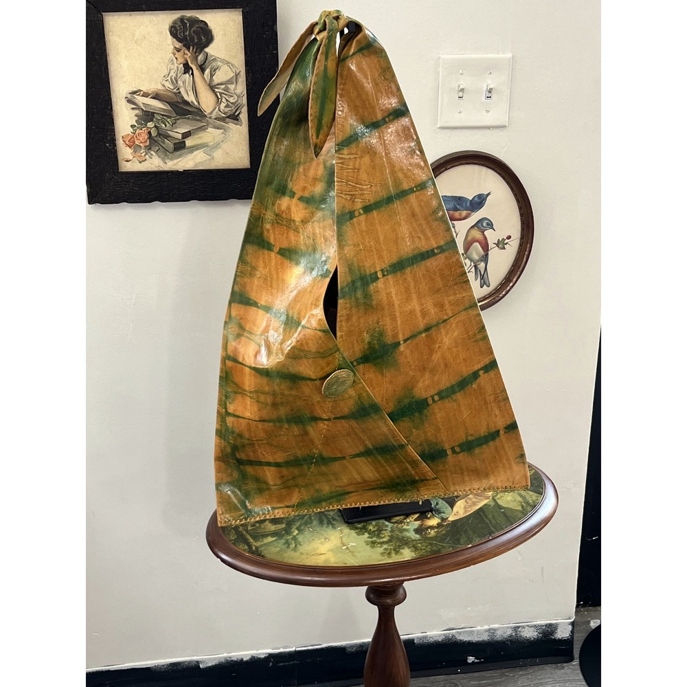 Handmade Artisan Brown Green Tie-Dye Leather Triangle Shoulder Bag Burkina Faso
